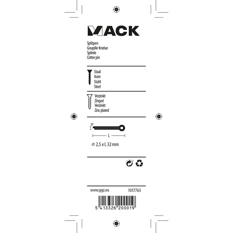 Mack 1017763 - splitpen staal verzinkt 18 st 2,5 x 32 mm | 10 stuks