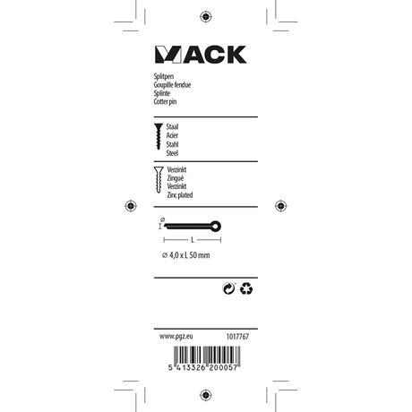 Mack 1017767 - splitpen staal verzinkt 8 st 4,0 x 50 mm | 10 stuks