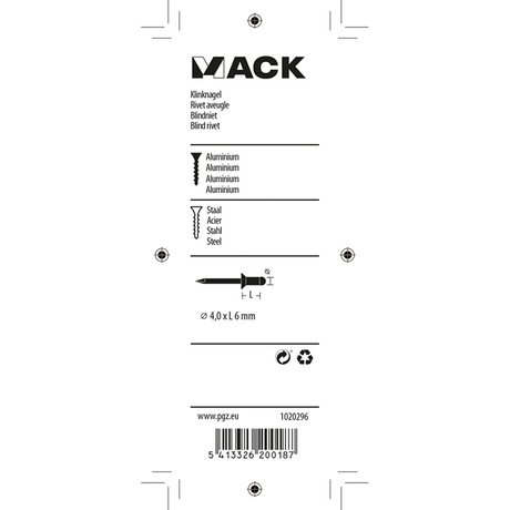 Mack 1020296 - 40 blindnieten alu 4,0x6mm | 5 stuks