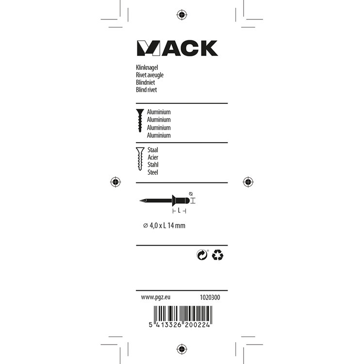 Mack 1020300 - 26 blindnieten alu 4,0x14mm | 5 stuks