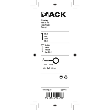 Mack 1017773 - schroefoog staal verzinkt 9 st 4,0 x 30 mm | 10 stuks