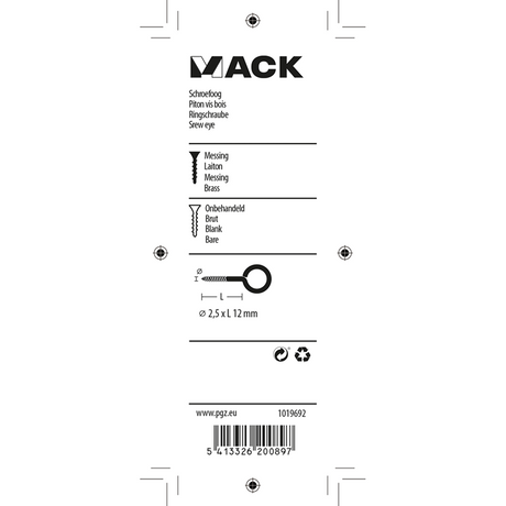 Mack 1019692 - schroefoog messing 6 st 2,5 x 12mm | 10 stuks