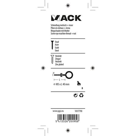 Mack 1017790 - schroefoog metrisch + moer verzinkt 4 st m5 x 40 mm | 10 stuks