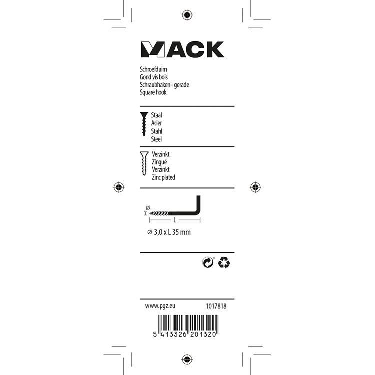 Mack 1017818 - schroefduim staal verzinkt 15 st 3,0 x 35 mm | 10 stuks