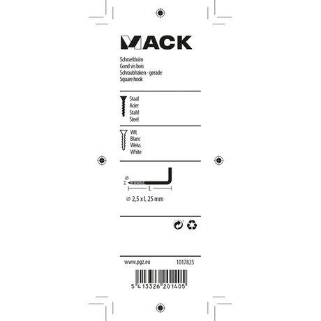 Mack 1017825 - schroefduim staal wit 8 st 2,5 x 25 mm | 10 stuks
