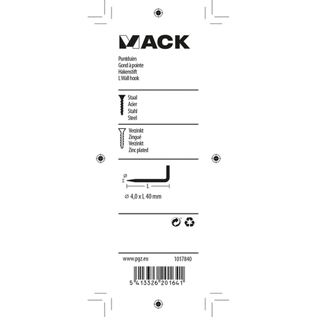 Mack 1017840 - puntduim staal verzinkt 8 st 4,0 x 40 mm | 10 stuks