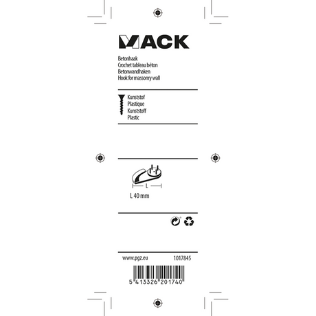 Mack 1017845 - betonhaak kunststof 3st 40mm | 10 stuks