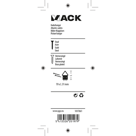 Mack 1017861 - kaderhanger staal vermessingd 4 st 19 x 31 mm | 10 stuks