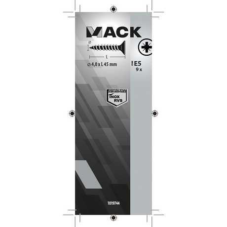 Mack 1019744 - spaanplaatschroef vz kop rvs 9 st 4,0 x 45 mm | 10 stuks