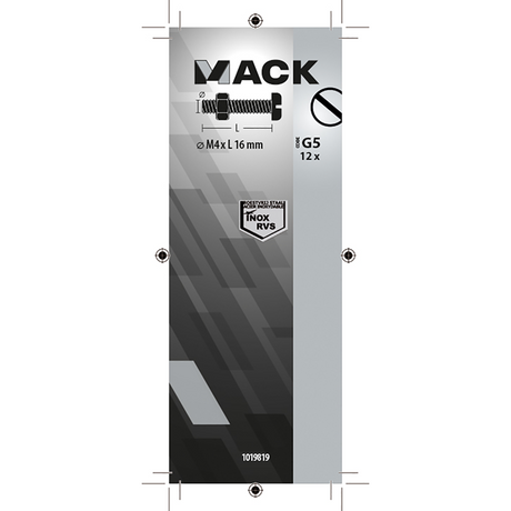 Mack 1019819 - metaalschroef cyl. kop + moer rvs 12 st m4x16 | 10 stuks