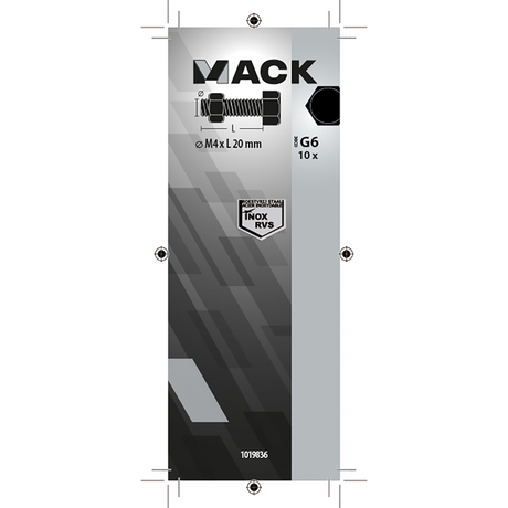 Mack 1019836 - tapbout + moer roestvrijstaal 10 st m4x20 | 10 stuks
