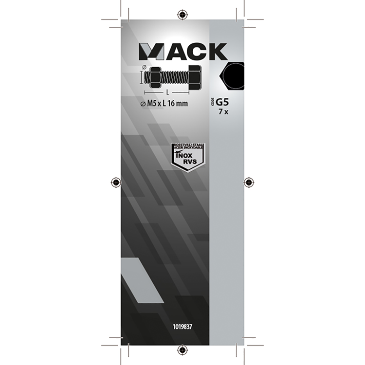Mack 1019837 - tapbout + moer roestvrijstaal 7 st m5x16 | 10 stuks