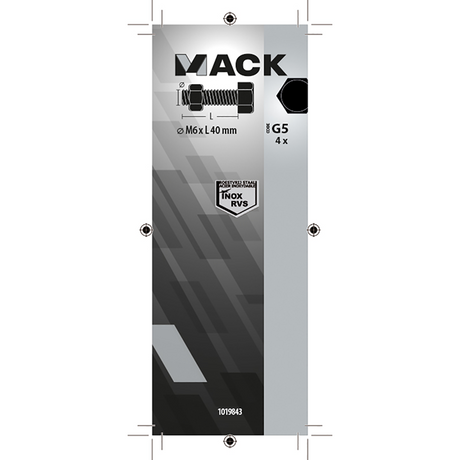 Mack 1019843 - tapbout + moer roestvrijstaal 4 st m6x40 | 10 stuks