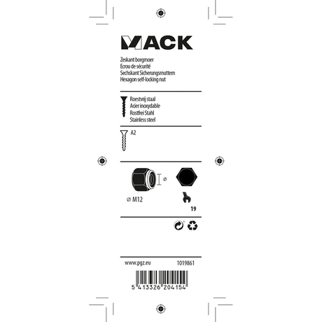 Mack 1019861 - zeskant borgmoer inox a2 2 st m 12 | 10 stuks