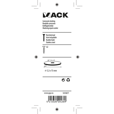 Mack 1019877 - carrosserie sluitring inox a2 10 st 5,3x15 | 10 stuks