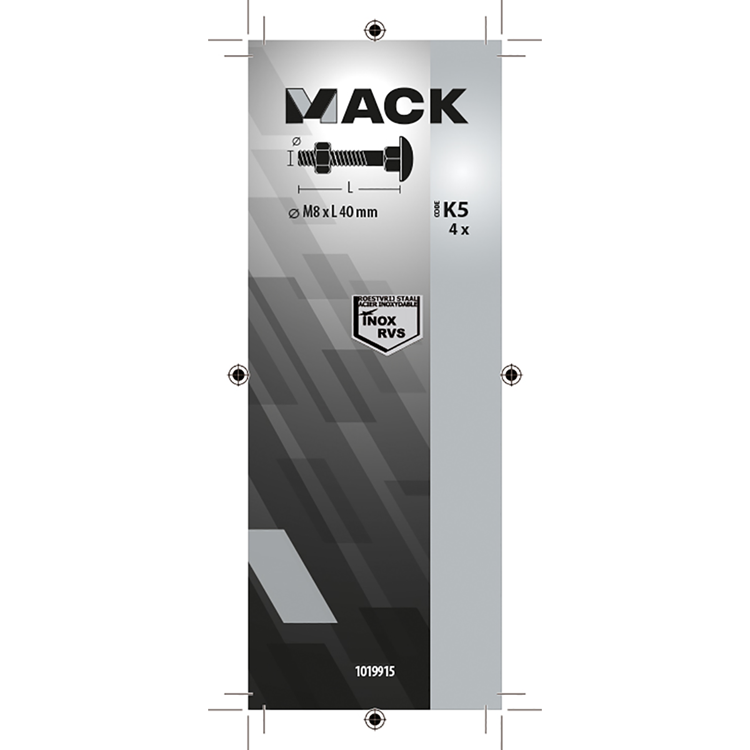 Mack 1019915 - houtbout + moer roestvrijstaal 4 st m8 x 40 mm | 5 stuks