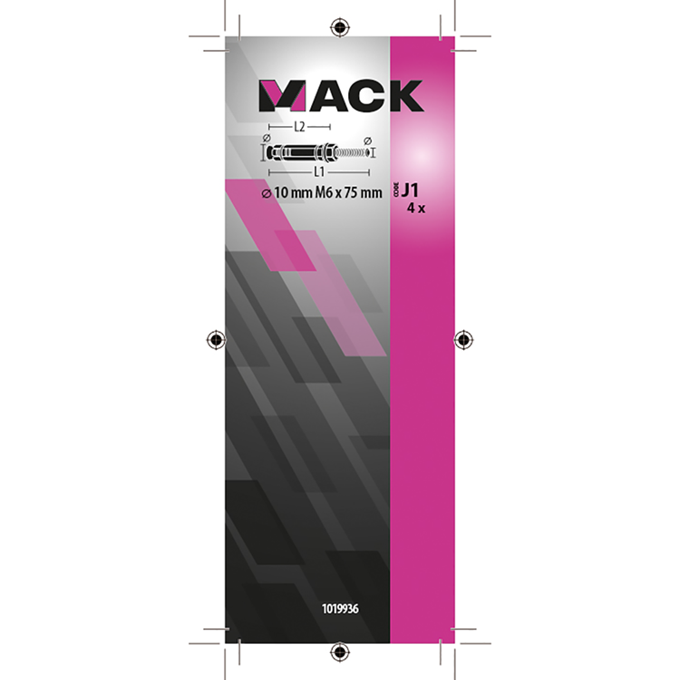 Mack 1019936 - keilbout met draadst. verzinkt 4 st m6 x 75 mm | 5 stuks