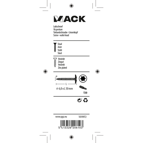 Mack 1019972 - luikschroef geel verzinkt 6,0 x 50 mm 8st | 5 stuks
