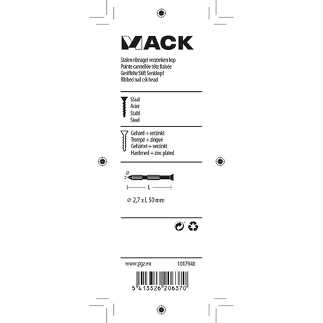 Mack 1017940 - stalen ribnagel vk st.gehard + verz 50st 2,7 x 50 mm | 10 stuks