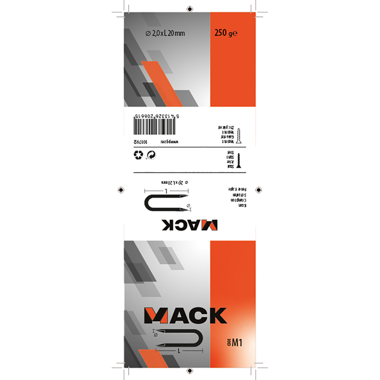 Mack 1017952 - kram staal verzinkt 250 gr 2,0 x 20 mm | 5 stuks