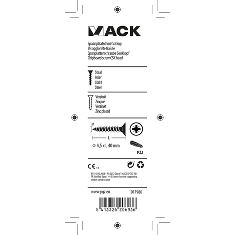 Mack 1017980 - spaanplaatschroef vz kop geelverz. 35st 4,5 x 40 mm | 5 stuks