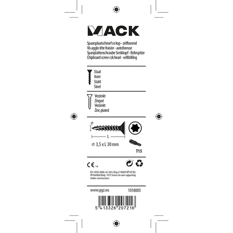 Mack 1018005 - spaanplschr.vzkop-zelfb. geelverz. 75 st 3,5 x 30 mm | 5 stuks