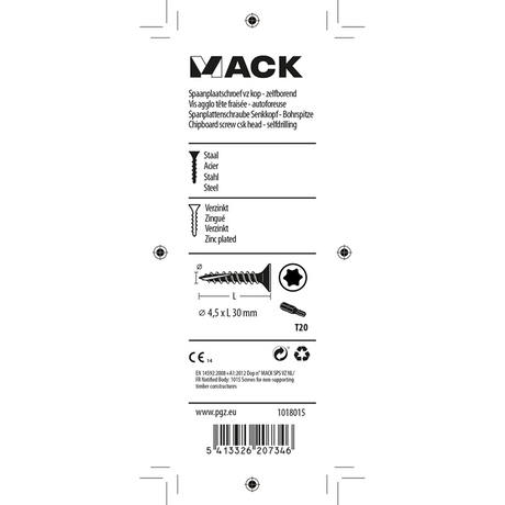 Mack 1018015 - spaanplschr.vzkop-zelfb. geelverz. 45 st 4,5 x 30 mm | 5 stuks