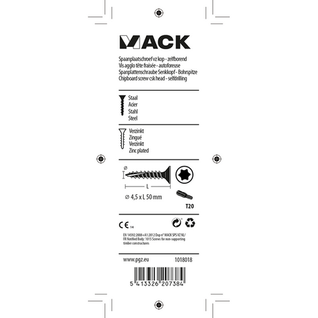 Mack 1018018 - spaanplschr.vzkop-zelfb. geelverz. 28 st 4,5 x 50 mm | 5 stuks