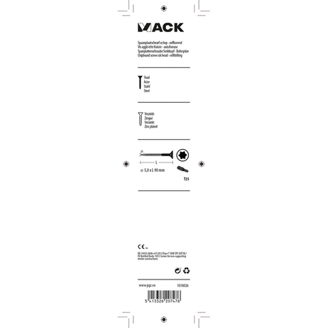 Mack 1018026 - spaanplschr.vzkop-zelfb. geelverz. 18 st 5,0 x 90 mm | 5 stuks