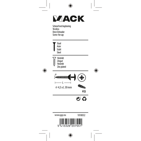 Mack 1018032 - schroef met kopboring staal verz. 40 st 4,5 x 30 mm | 5 stuks