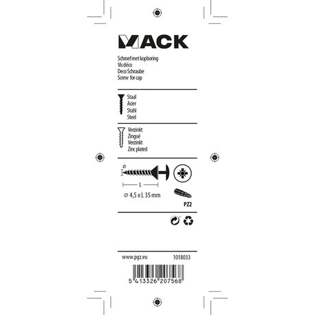 Mack 1018033 - schroef met kopboring staal verz. 35 st 4,5 x 35 mm | 5 stuks