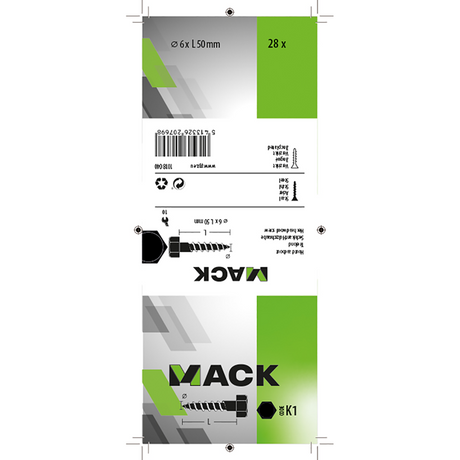 Mack 1018040 - houtdraadbout staal verzinkt 28 st 6 x 50 mm | 5 stuks