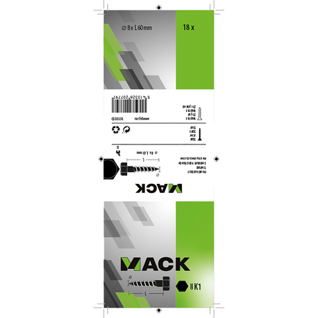 Mack 1018050 - houtdraadbout staal verzinkt 18 st 8 x 60 mm | 5 stuks
