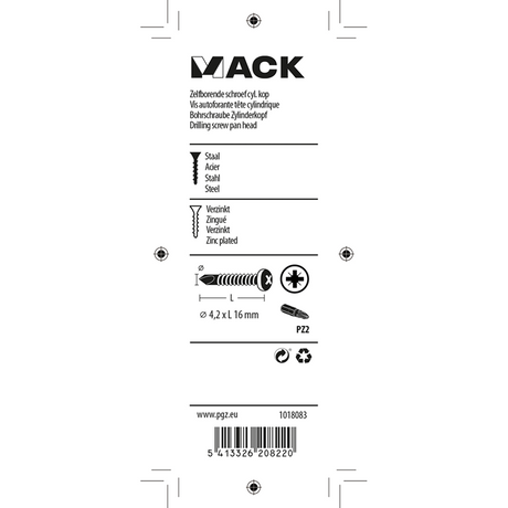 Mack 1018083 - zelfborende schroef cylkop verz. 85st 4,2 x 16 mm | 5 stuks