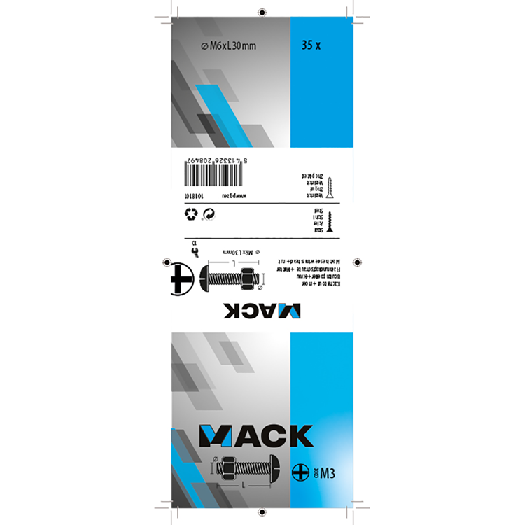 Mack 1018101 - kachelbout + moer staal verzinkt 35 st m6 x 30 mm | 5 stuks
