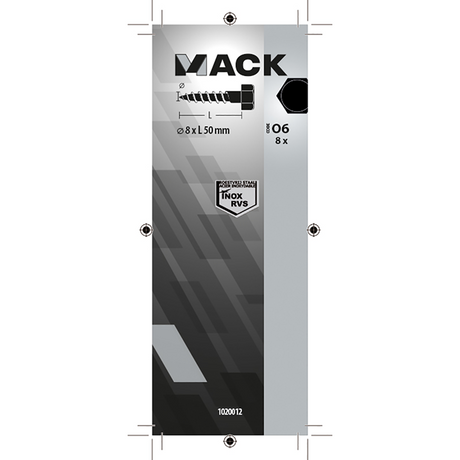Mack 1020012 - houtdraadbout roestvrijstaal 8 st 8 x 50 mm | 5 stuks
