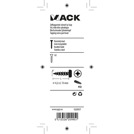 Mack 1020017 - zelftappende schroef cyl.kop a2 44 st 4,2 x 13 mm | 5 stuks