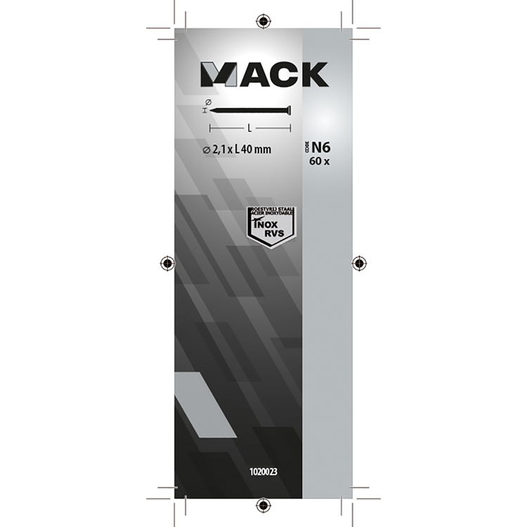 Mack 1020023 - nagel platte kop inox a2 60 st 2,1 x 40 mm | 5 stuks