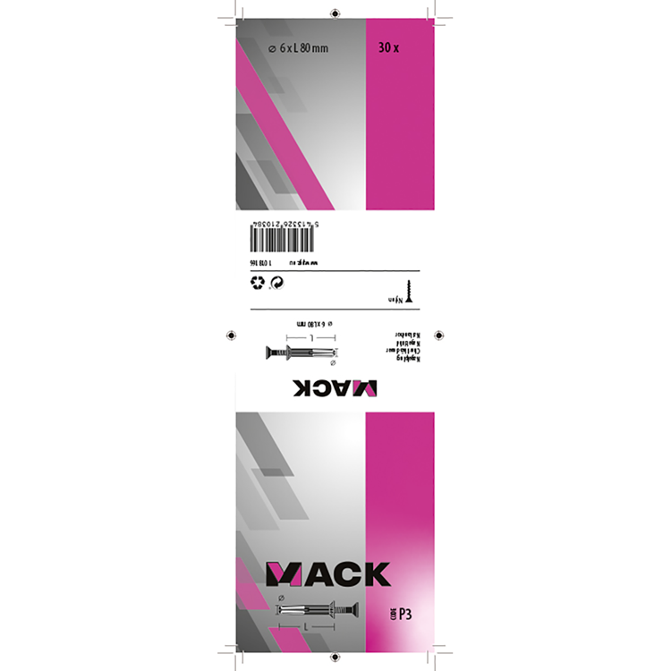 Mack 1018166 - nylon nagelplug polyamide 30 st 6 x 80 mm | 3 stuks