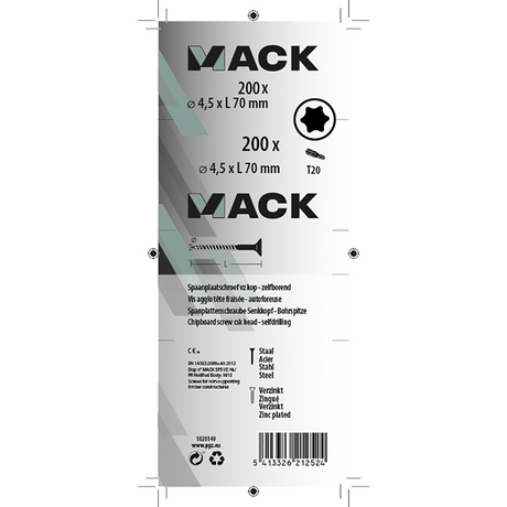 Mack 1020149 - spaanplaatschroef vz kp-zelfb.gvz 200st 4,5 x 70 mm | 2 stuks
