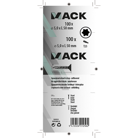 Mack 1020152 - spaanplaatschroef vz kp-zelfb.gvz 100st 5,0 x 50 mm | 5 stuks