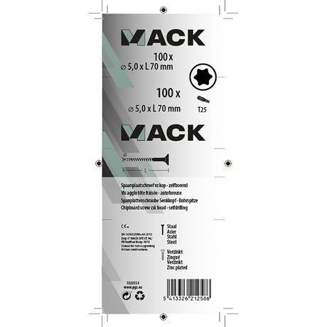 Mack 1020154 - spaanplaatschroef vz kp-zelfb.gvz 100st 5,0 x 70 mm | 3 stuks
