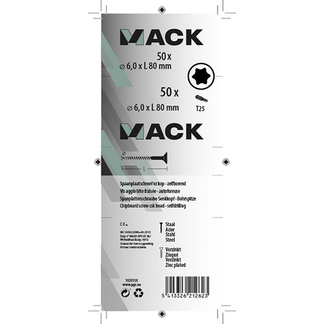 Mack 1020158 - spaanplaatschroef vz kp-zelfb.gvz 50 st 6,0 x 80 mm | 5 stuks