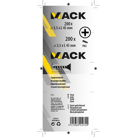 Mack 1020164 - gipsplaatschroef zwart gefosfat. 200 st 3,5 x 45 mm | 5 stuks