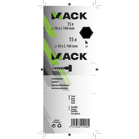 Mack 1020184 - houtdraadbout verzinkt 15 st 10 x 140 mm | 3 stuks
