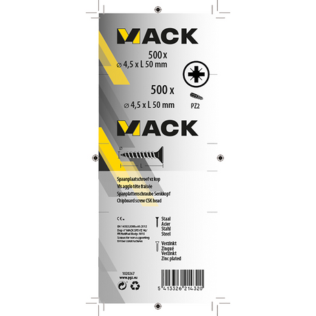 Mack 1020267 - spaanplaatschroef vz kop gvz 500 st 4,5 x 50 mm | 2 stuks