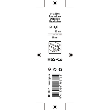 Mack 1018422 - metaalboor hss co5% din 338 ø 3,0 x 61 mm 2st | 5 stuks