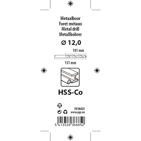 Mack 1018435 - metaalboor hss co5% din 338 ø 12,0 x 151 mm | 5 stuks