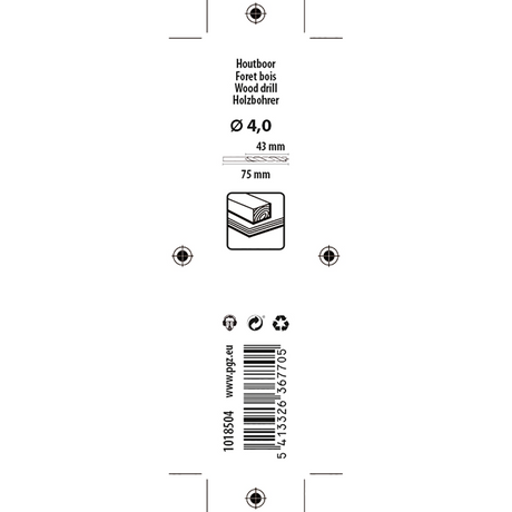 Mack 1018504 - machinehoutboor + centreerpunt ø 4,0 x 75 mm | 5 stuks