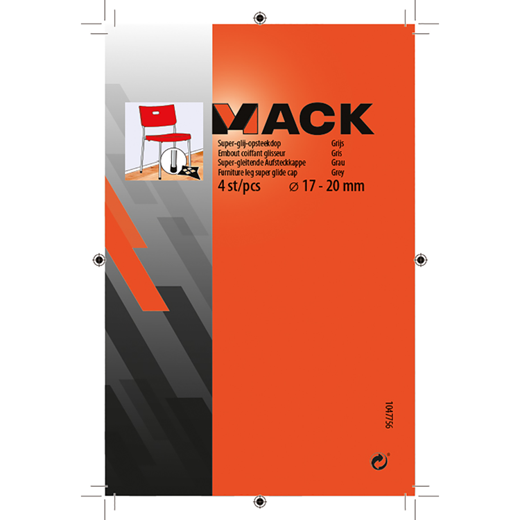 Mack 1047756 - super-glij-opsteekdop grijs ø 17 - 20 mm 4 st pcs | 6 stuks